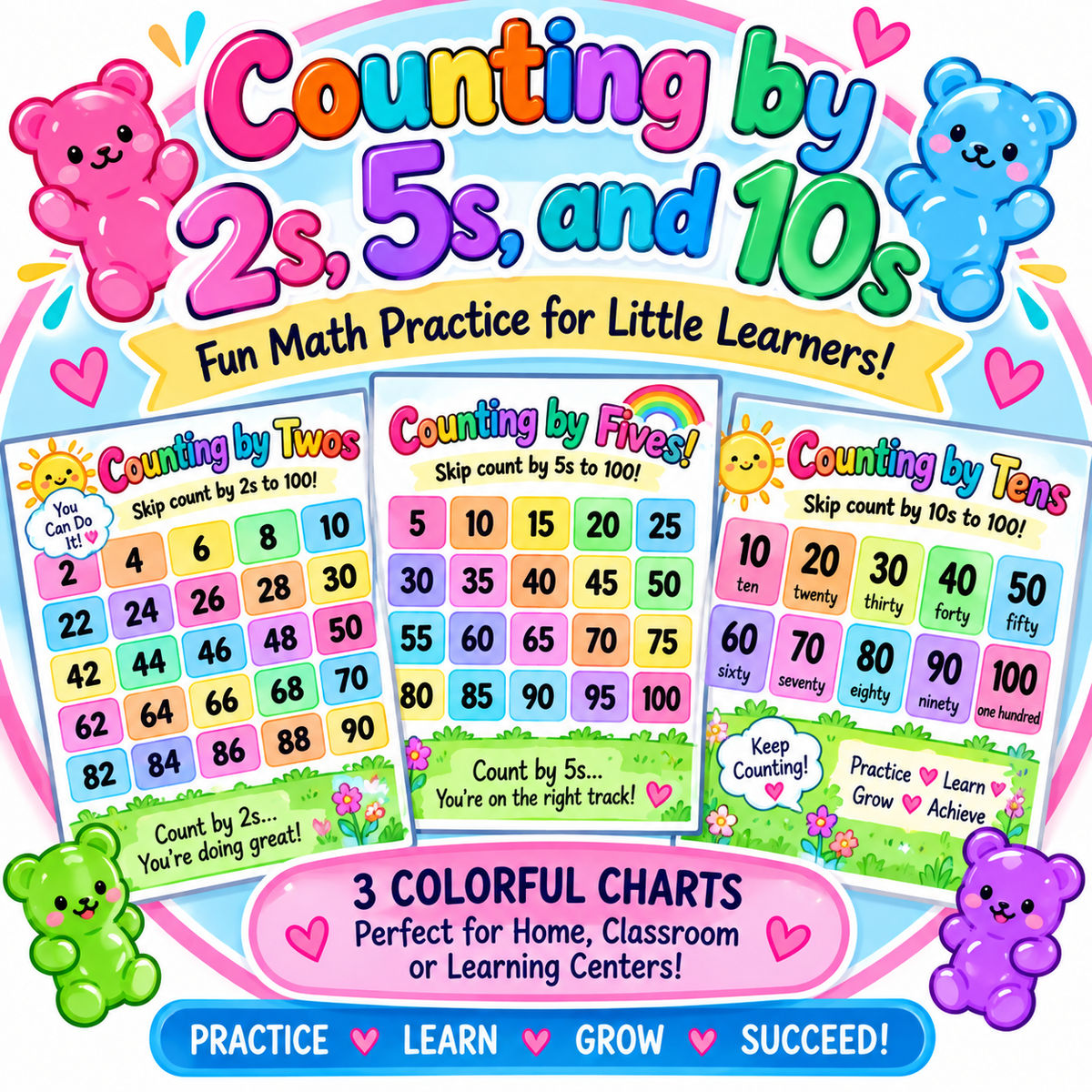 Counting by 2's, 5's and 10's Charts