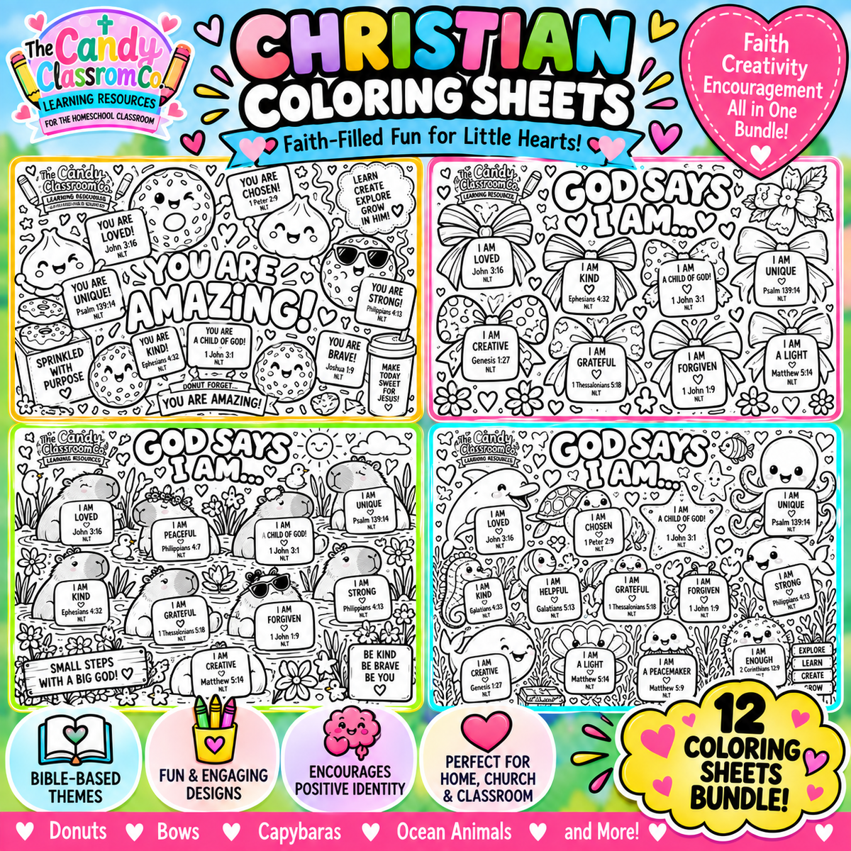 God Says I Am Amazing Coloring Sheet Bundle