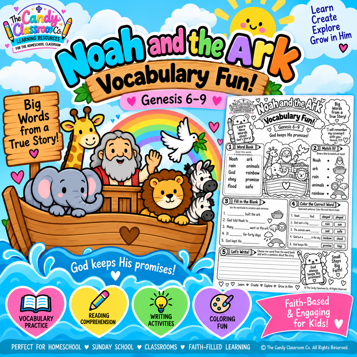 Noah's Ark Vocabulary Fun- Kindergarten to First Grade