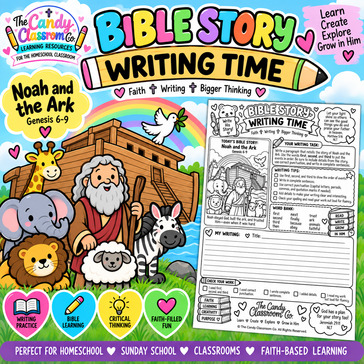 Noah's Ark Writing Time Worksheet - 2nd to 4th Grade